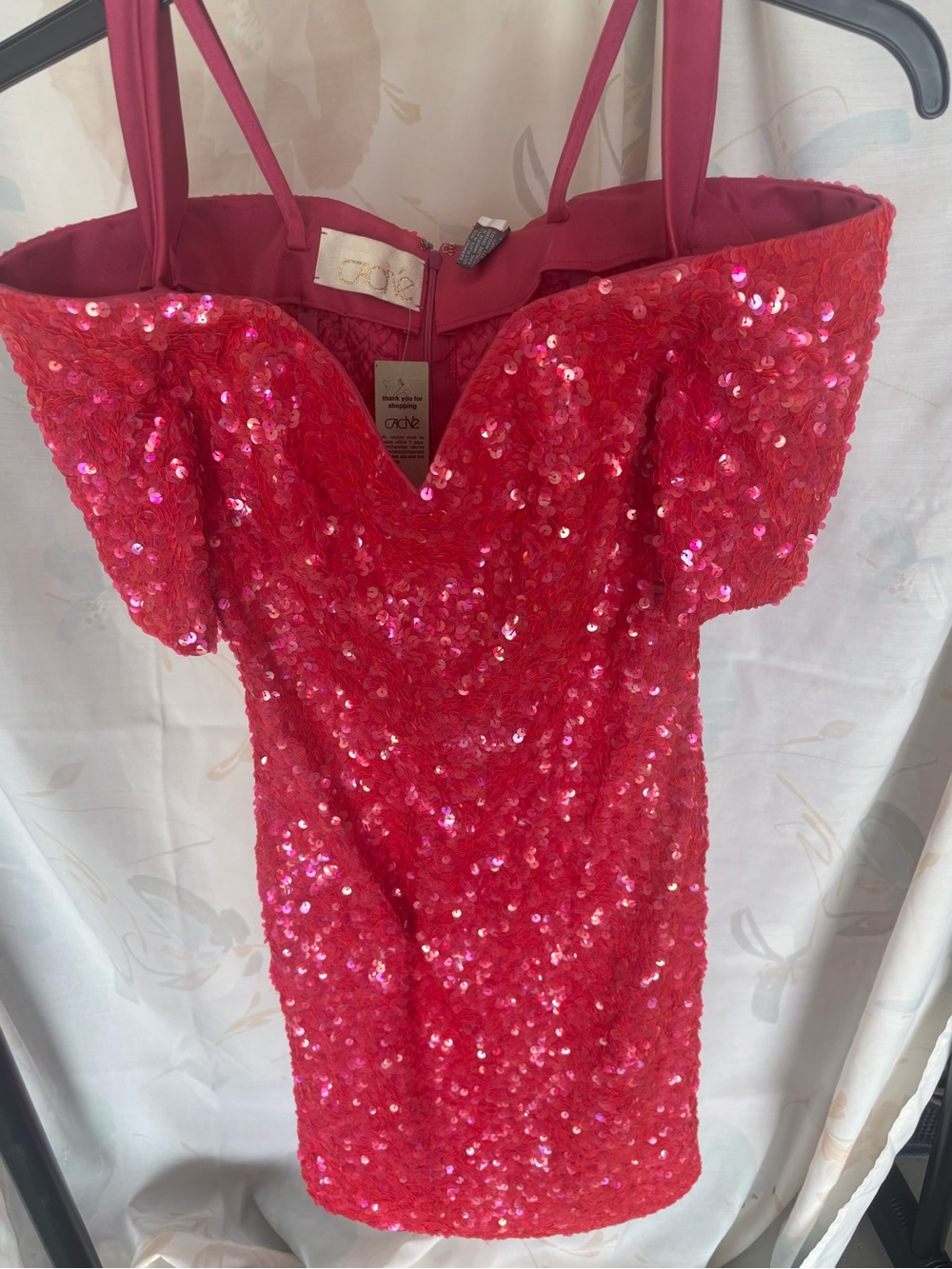 Cache Pink Sequin Off-Shoulder Party Dress, Size 8